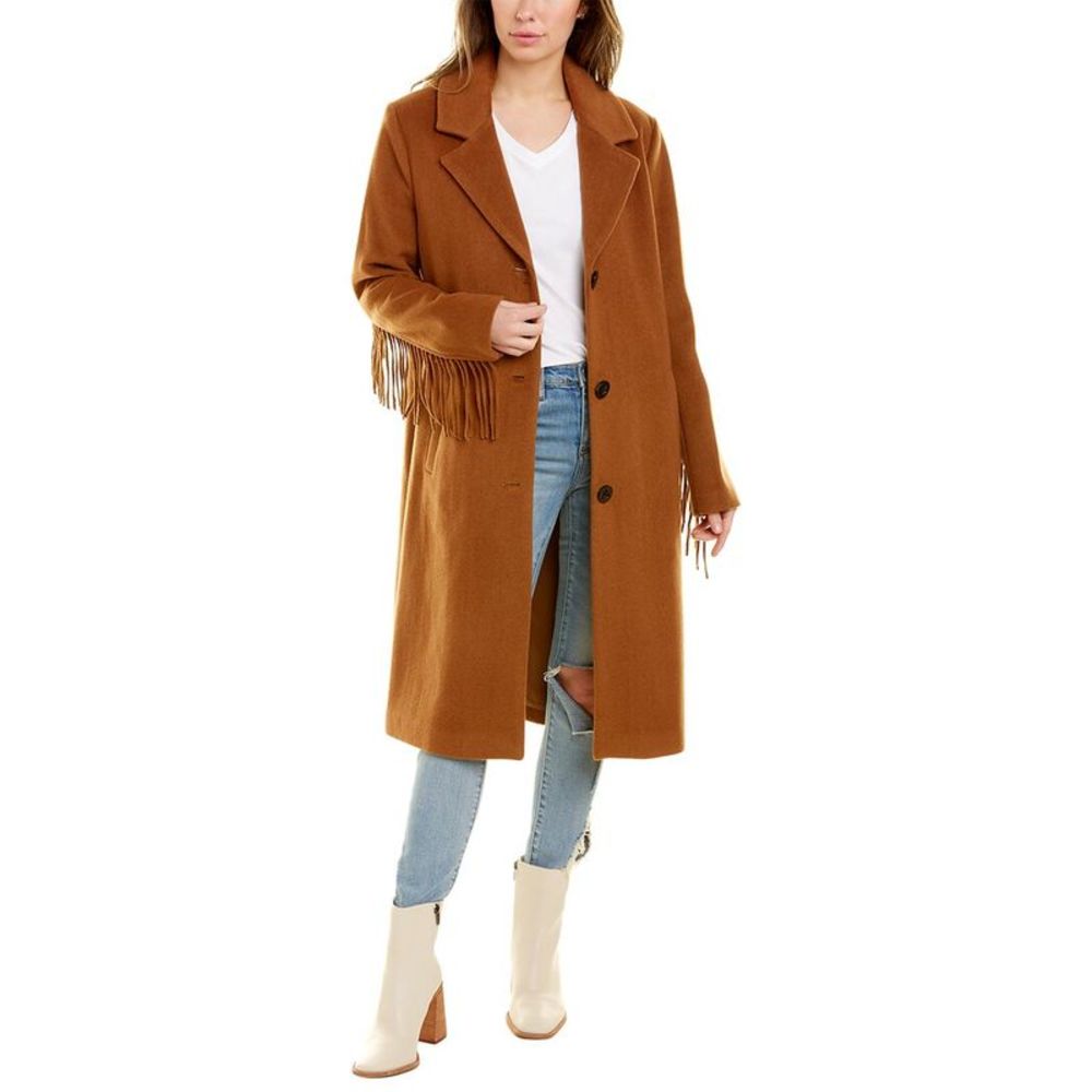 Womens Fringe Western Wool-Blend Coat